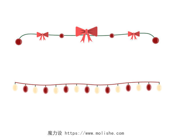 红色圣诞节分割线蝴蝶结PNG素材